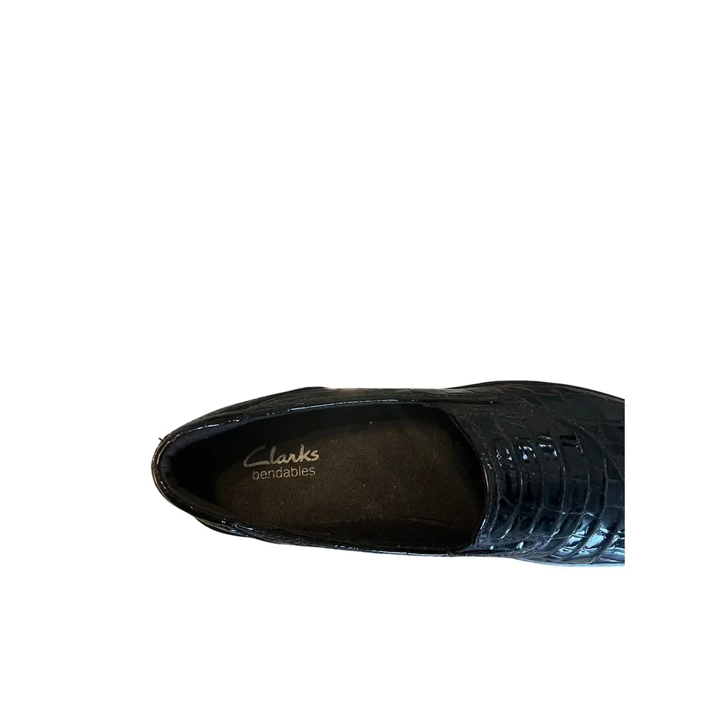 Clarks Bendables Black Croc‎ Embossed Patent Leather Slip On Loafers 9N 38633